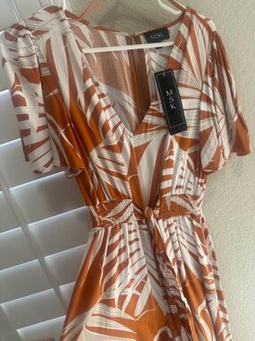 MSK Rust & Ivory Tropical Leaf V-Neck Midi jumpsuit